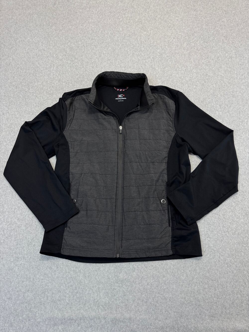 Johnston Murphy XC4 Jacket Mens L Black Quilted Striped Full Zip Golf Minimalist